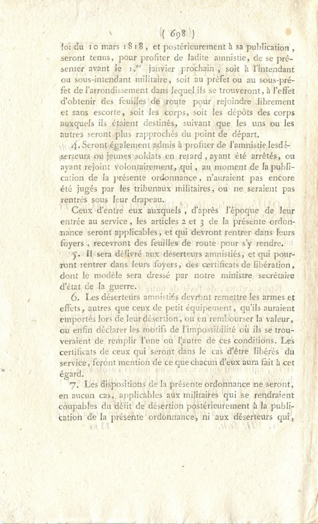 Bulletin des lois n° 409 1820 sur les mutilations volontaires de soldats