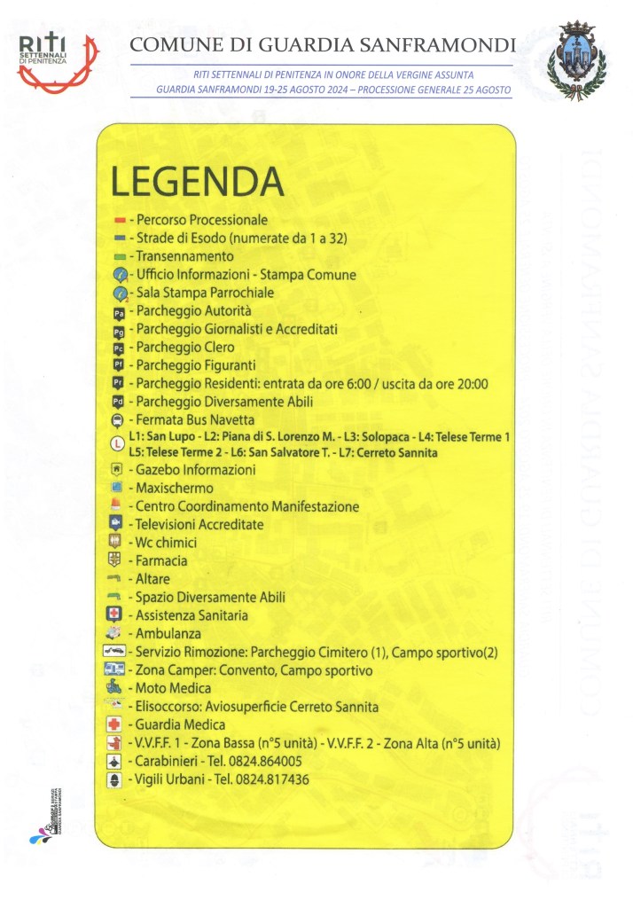 Map of the general procession during Riti Settennali in Guardia Sanframondi