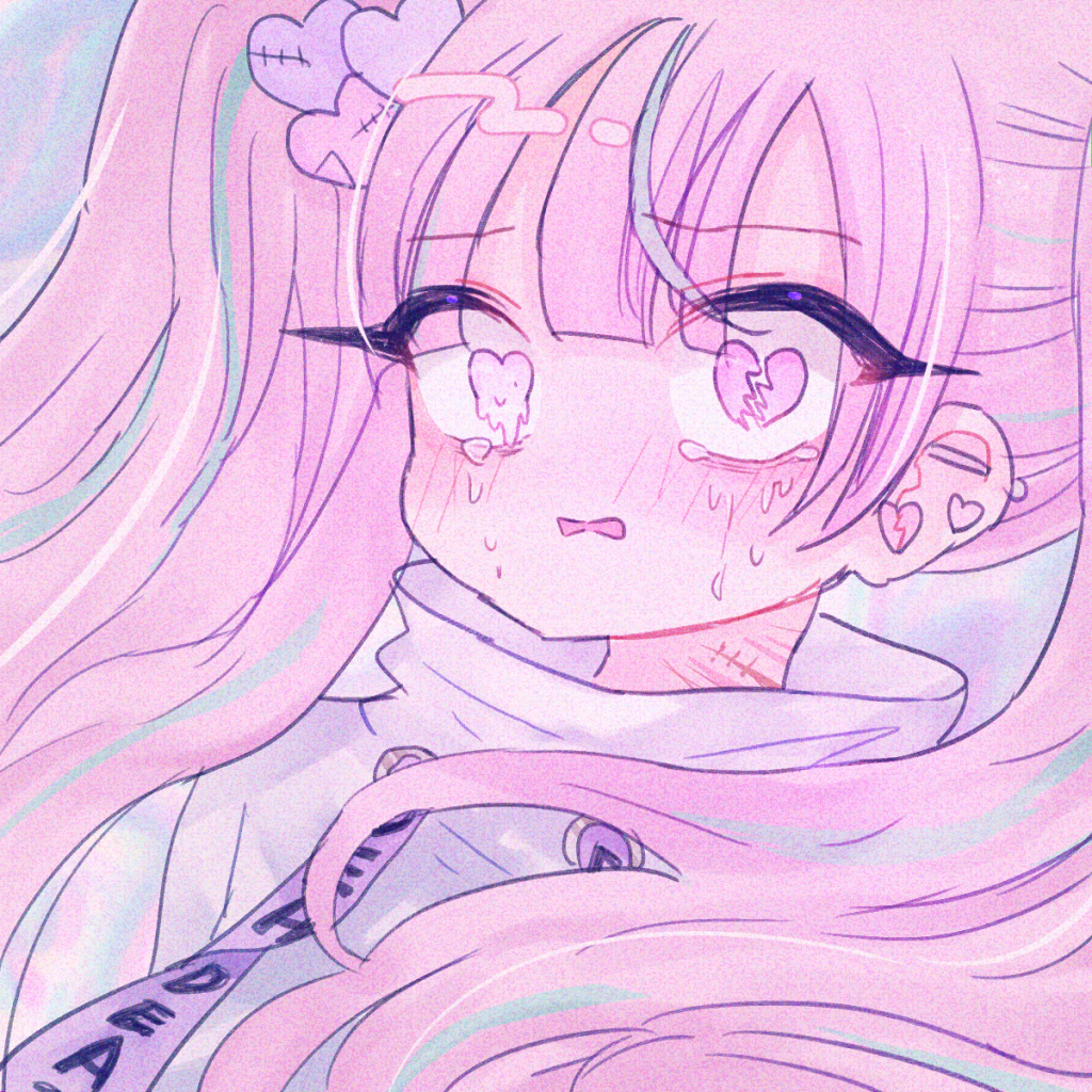 Illustration by Japanese Yami Kawaii artist Ryan depicting a girl who is crying and has self-harm scars on her neck